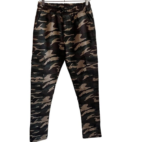 Boohoo Mens Pants Mens S Khaki Camo Cargo Twill‎ Popper Hem Casual Pants - Picture 2 of 12